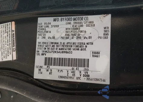 2004 Ford Explorer Xls from USA, damaged, VIN 1FMZU72K54UB98653